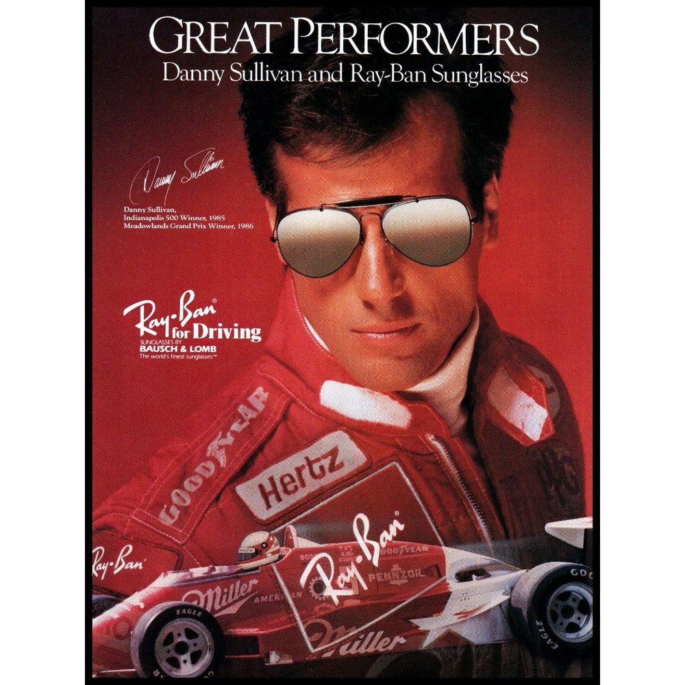 1989 Ray Ban Aviator Sunglasses Vintage Print Ad Indianapolis Indy Car Wall Art